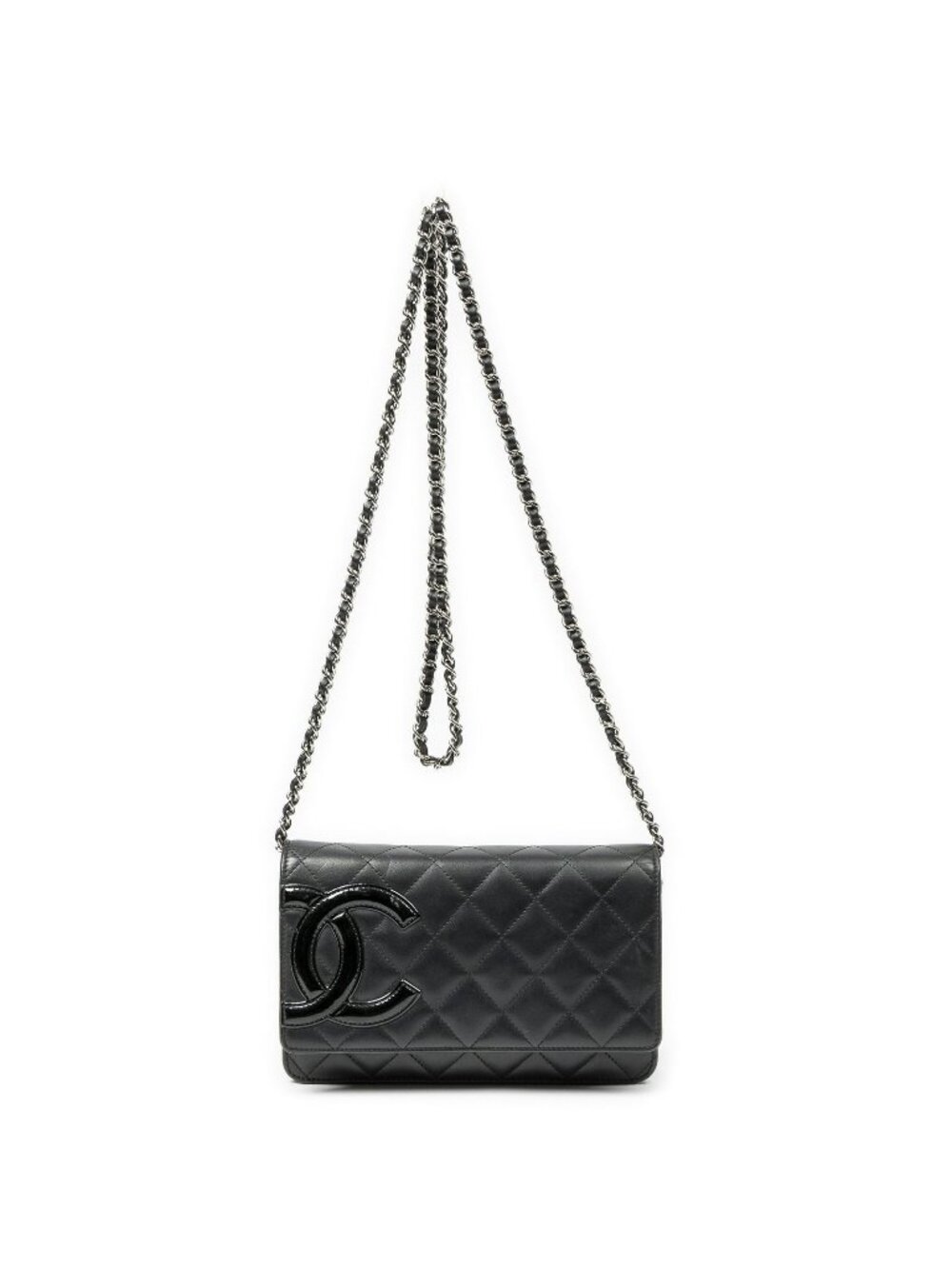 Chanel Cambon Line Chain Wallet Black Quilted Lambskin Leather Shoulder Bag